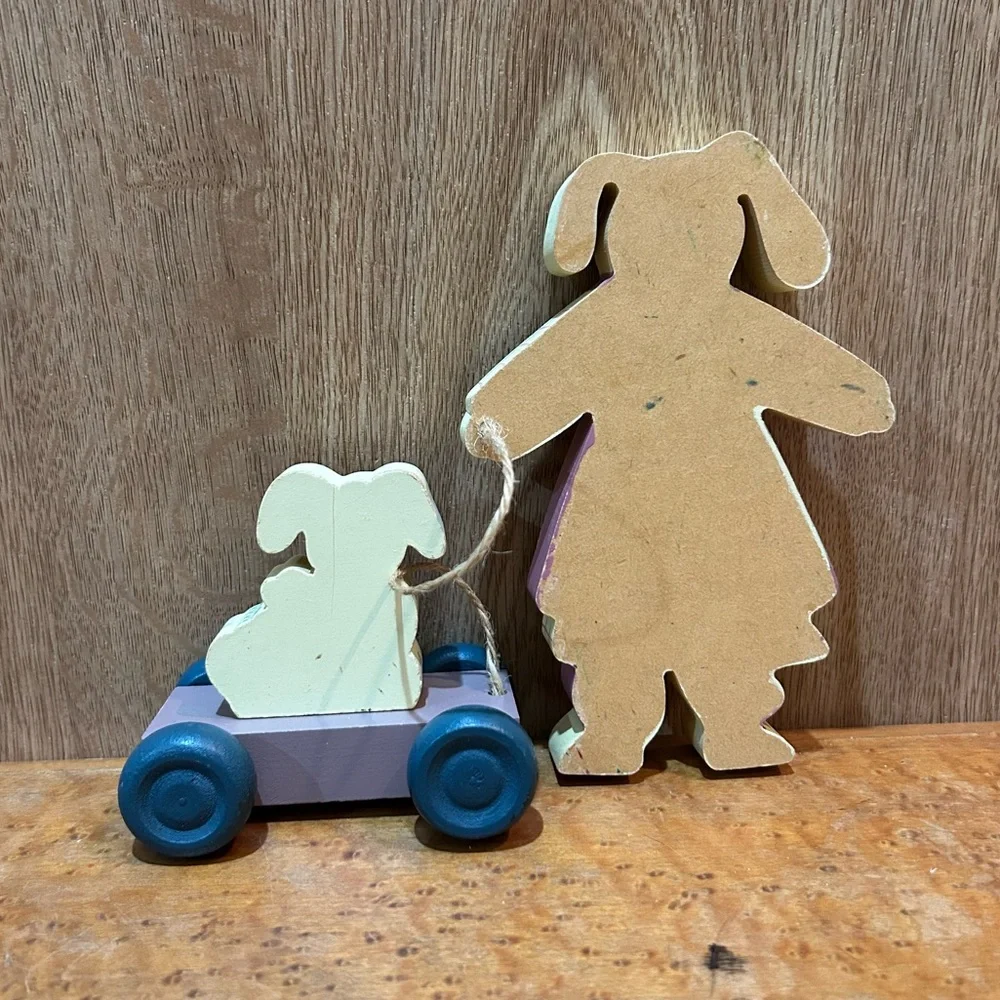 Americana Bunny Rabbit Easter Wood Decor Mama & Baby Bunny Carol Wright country